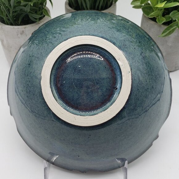 Blue Grey Scroll Decorative Art Pottery Bowl AS IS - Picture 5 of 9